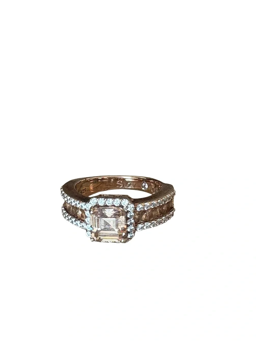 Suzy Levian Rose Sterling Silver Cubic Zirconia Ascher Cut Stone Size 5 Ring
